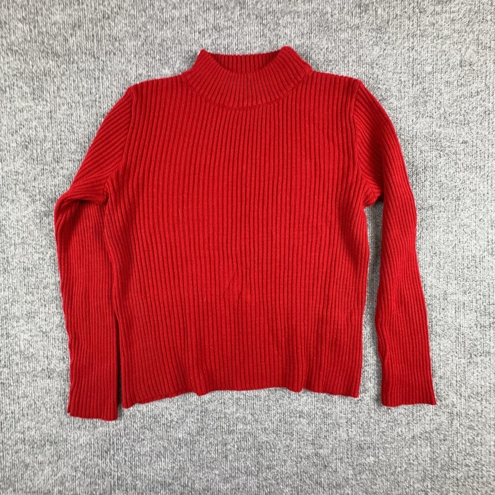 Plaza South Sweater Womens Petite Medium Red Mock Neck Ribbed Knit Pullover